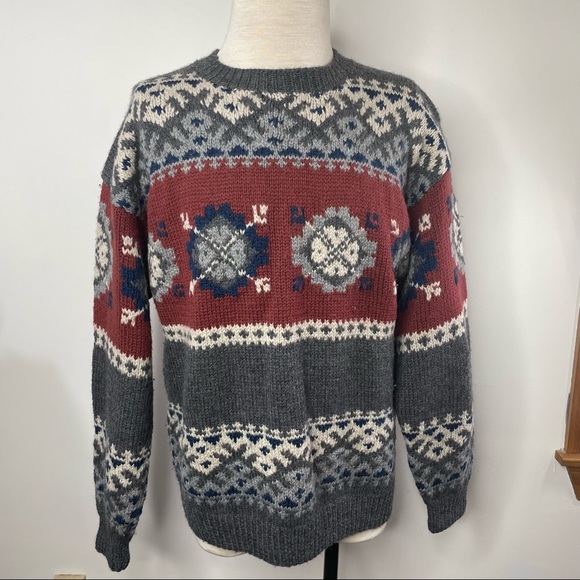 Vintage The Lodge Wool Nordic Snowflake Crewneck Pullover Knit Sweater Men's M - Picture 2 of 10